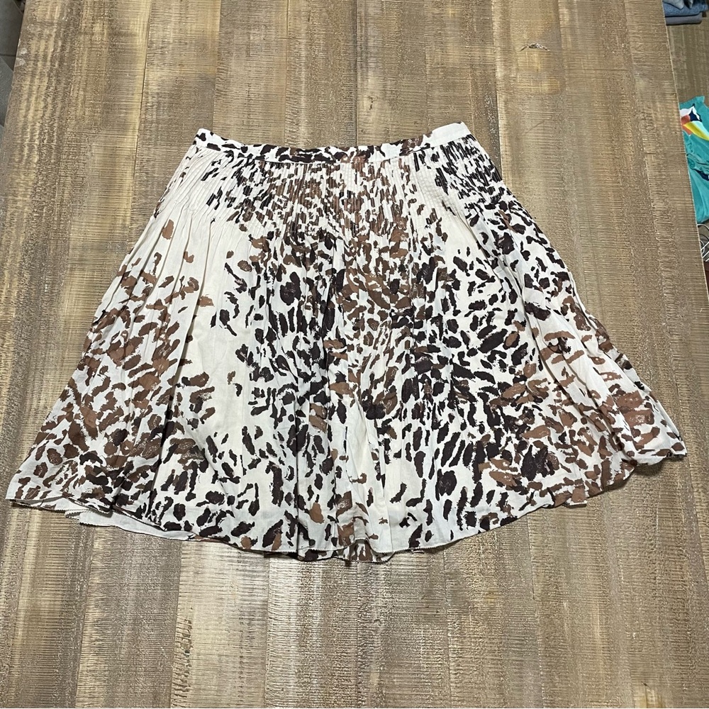 Kate Hill Chic Animal Print Pleated Cotton Lined Skirt